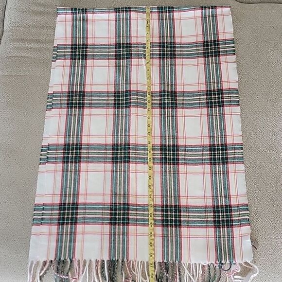 LOFT Outlet Plaid Cream Green Red Pink Fringe Hem Winter Scarf - Picture 6 of 7